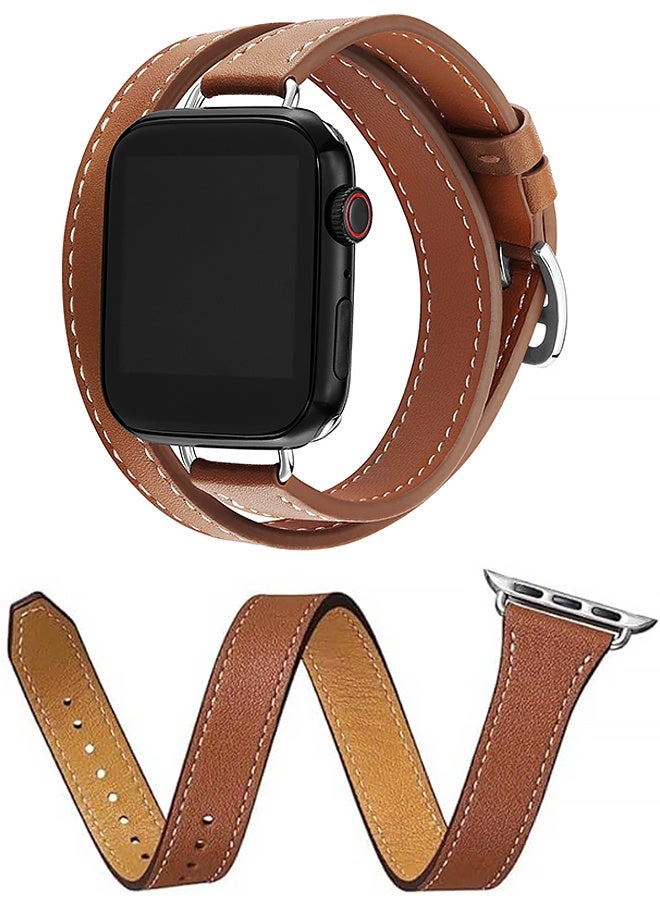 Leather Watch Band Compatible for Apple Watch Series Band 38mm 40mm 41mm 42mm women, Genuine Leather Double Tour Designed Slim Replacement Strap for iWatch Series10 9 8 7 6 SE, Brown - Image 1